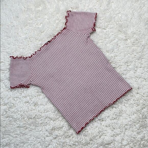 Zara Off the Shoulder Ribbed Shirt Red White Dainty Top FFS9 - Picture 1 of 9